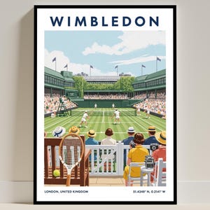 Póster de viaje del torneo de tenis de Wimbledon: ilustración vintage de Londres, Reino Unido