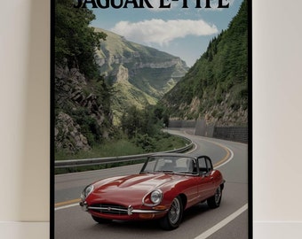 Jaguar E-Type Photograph Poster Iconic British Sports Car Photography Wall Art, Classic Car Decor
