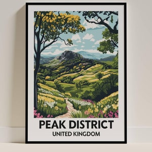 Peak District Poster UK Travel Art Print British Countryside Wall Art Perfect Home Decor and Gift for Nature Lovers & Hikers United Kingdom