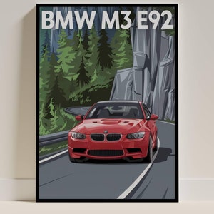Poster con illustrazione di guida della BMW M3 E92