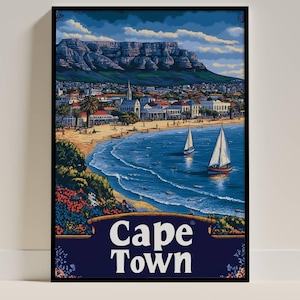 Impression Le Cap, affiche de voyage en Afrique du Sud, art mural Afrique, cadeau de voyage au Cap, décoration d&#39;intérieur parfaite pour les amoureux d&#39;Afrique du Sud et les voyages