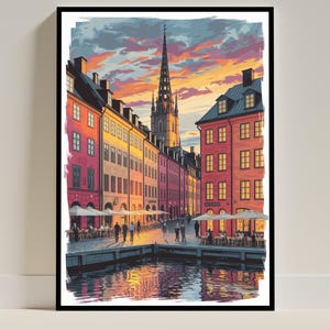 Stockholm Old Town (Gamla Stan) Travel Poster - Sweden Art Print - Swedish Travel Illustration - Nordic Wall Art
