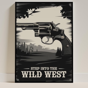 Classico poster di pistola revolver da cowboy - Stampa artistica di arma da fuoco del selvaggio West, arredamento western, regali per collezionisti di armi, arte della caverna dell'uomo USA Stati Uniti