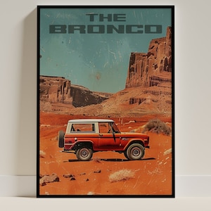 Ford Bronco Classic Poster Vintage Car 4x4 Gift for Car Lovers, American Design Art Print, Illustration of Old Ford Perfect Automotive Decor