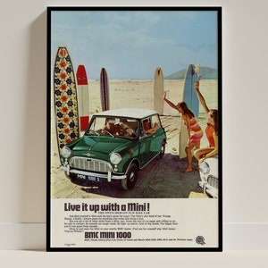 Póster vintage de Mini clásico, recuerdos de coches Austin Morris Rover BMC, arte de pared retro, regalo para entusiastas de los coches Mini Lover, impresión artística de coches clásicos