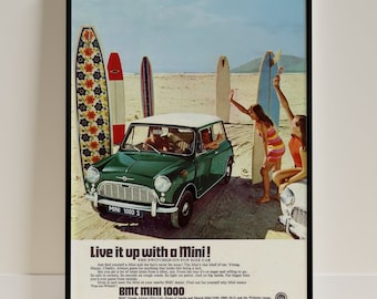 Vintage Mini Car Poster, Retro Automotive Wall Art - Etsy