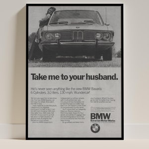 BMW E3 Classic Car Poster Advert Vintage Retro Art Print, Wall Decor, Man Cave Decor, Garage Art, BMW Lover Car Enthusiast Decoration
