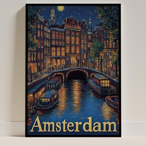 Cartaz de viagem impresso em Amsterdã, pôster de arte de parede para presente de viagem na Europa, decoração perfeita para casa e presente para amantes da Holanda e viagens
