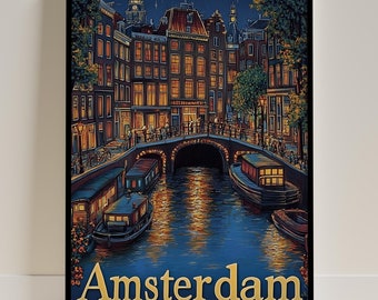 Amsterdam Travel Poster, Canals & Architecture Art Print