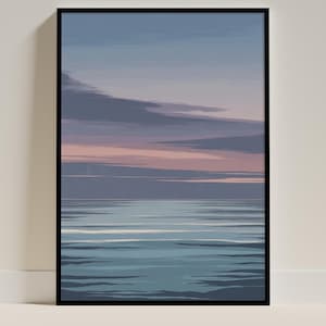 Horizon Poster | Serene Sea and Dusk Sky mit weichem Farbverlauf für einen ruhigen skandinavischen Landschaftskunstdruck, perfekt für ein ruhiges Zuhause
