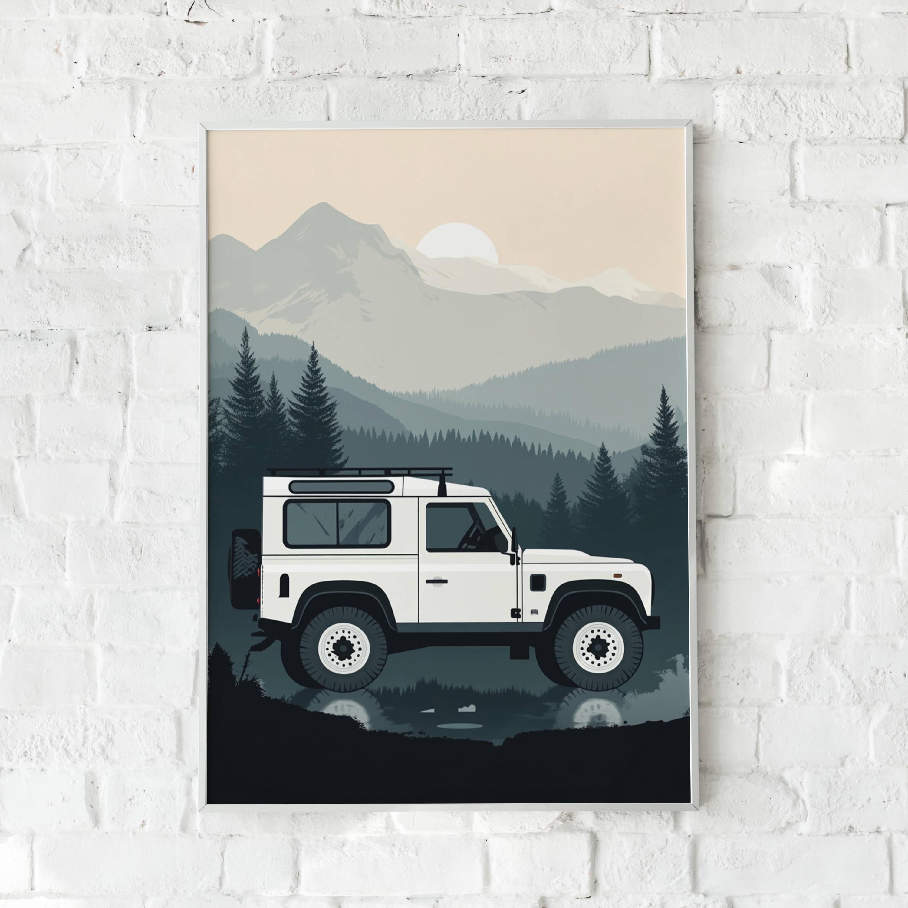 Land Rover Defender 90 Offroad Side View Illustration Retro
