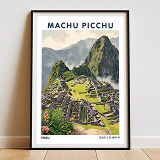 Poster Su Tela Viaggio Vintage Perù Machu Picchu 30x45 Cm - Stampa Artistica Con Montagne E Uccelli Al Tramonto, Decorazione Parete