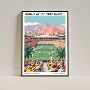 Indian Wells Tennis Garden Poster Tennisplatz USA California Reise Kunstdruck, Retro Wanddekoration für Haus oder Büro Illustration