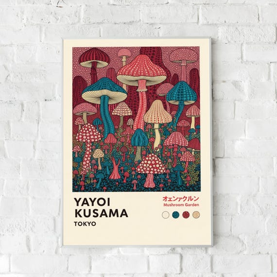 Yayoi Kusama Mushroom Poster Forest Print - Colorful Wall Art