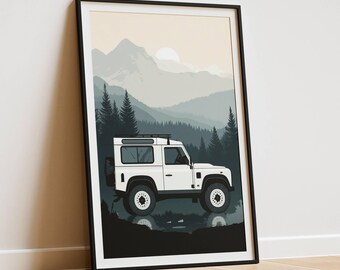 Land Rover Defender 90 Offroad Side View Illustration Retro