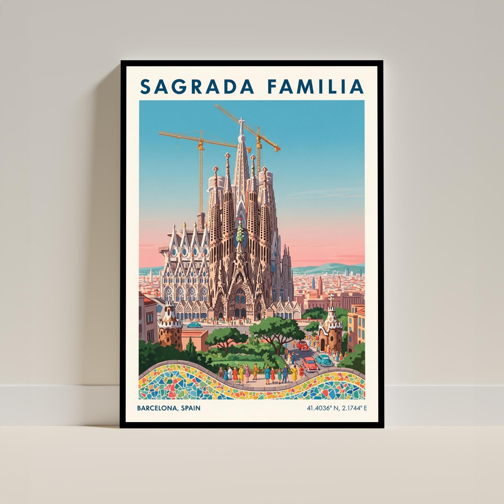 サグラダ・ファミリア、バルセロナ大聖堂の旅行ポスター - スペインの