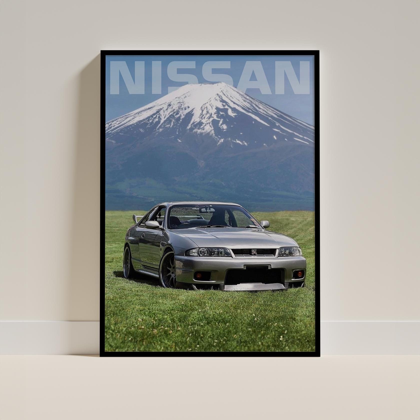 日産R33スカイラインGT-Rポスター、クラシックJDMスーパーカーアート