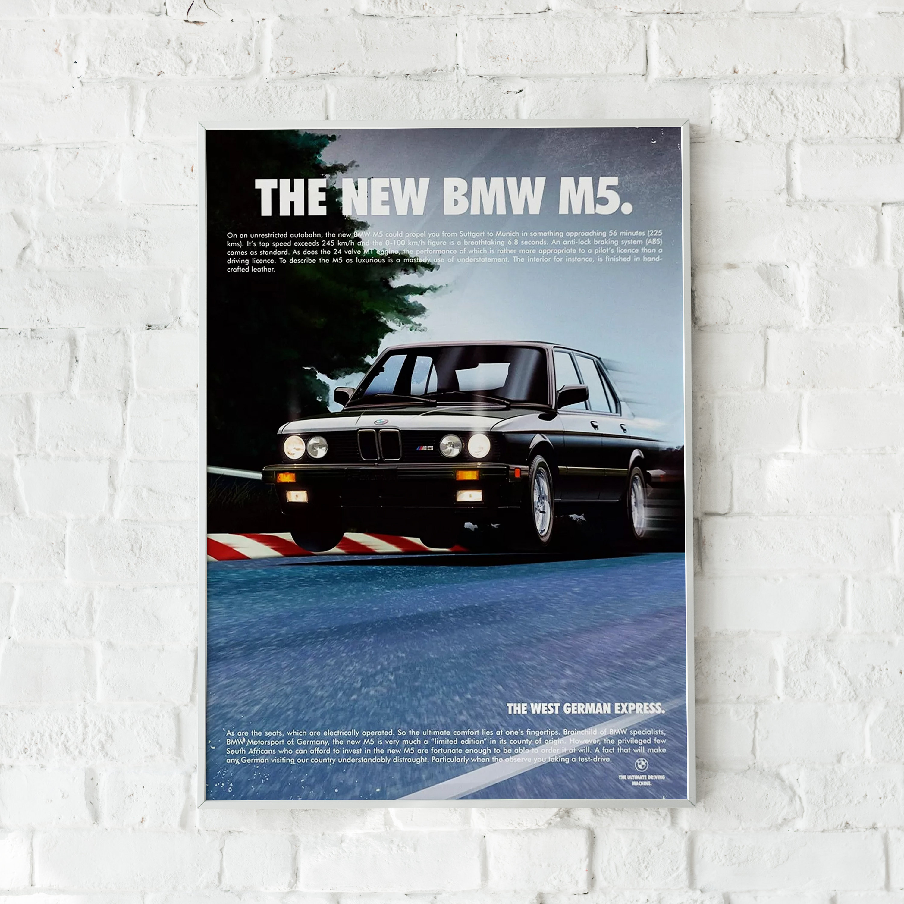 BMW M5 Poster Advert Vintage Classic Retro Art Print, Wall Decor