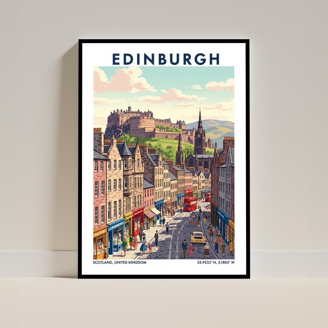 Edinburgh Travel Poster – Vintage Scottish UK Art Print, Retro Wall ...