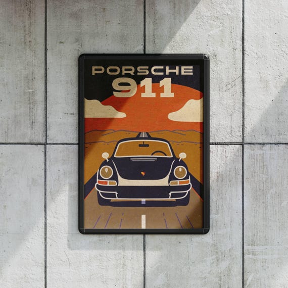 ポルシェ 911 アートポスター ハンナ・シェーンヴァルト作 ポルシェ911ヴィンテージポスターイラストクラシックカーウォール