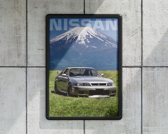 日産R33スカイラインGT-Rポスター、クラシックJDMスーパーカーアート