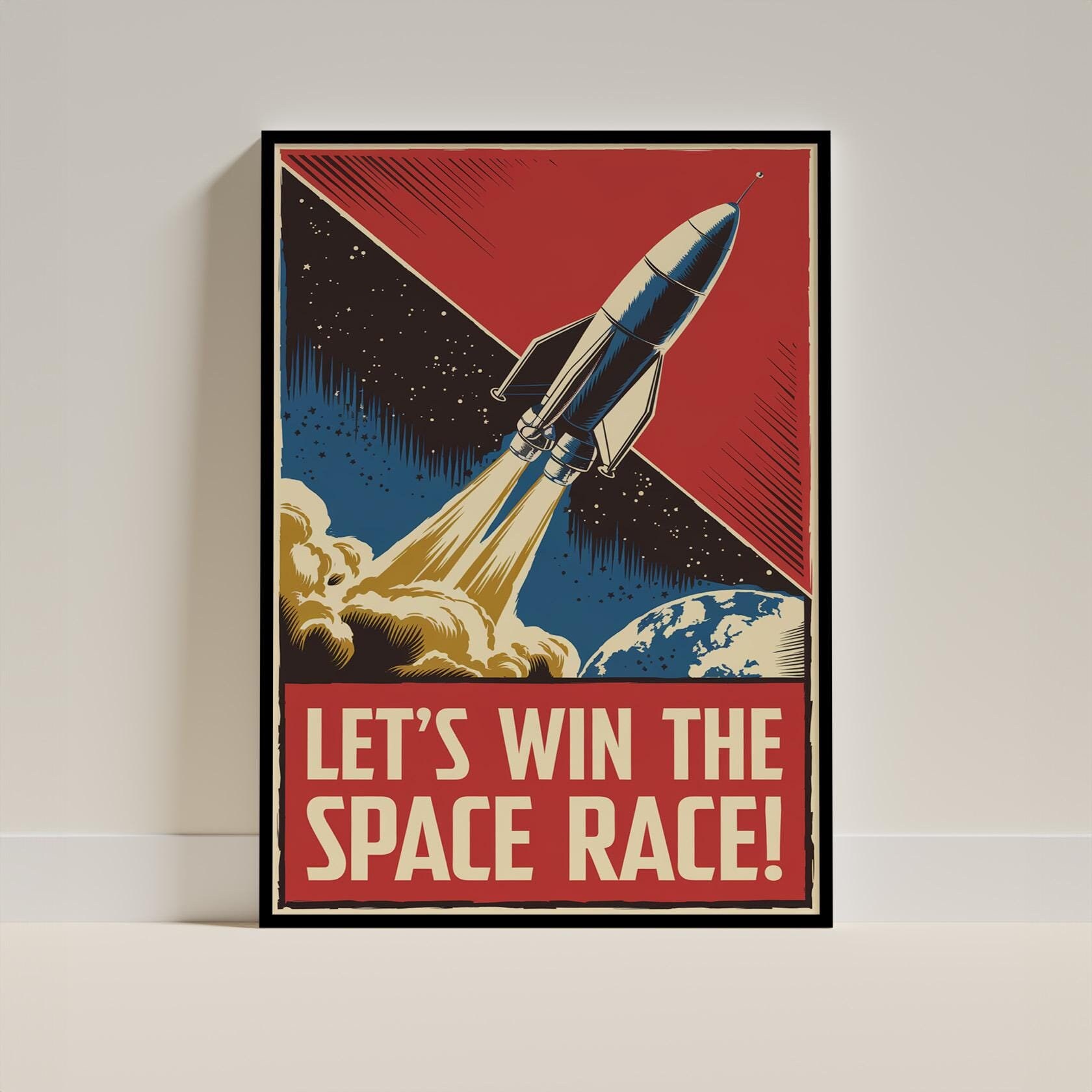 Vintage Space Race Poster | 50s 60s Rocket Launch History Wall Art