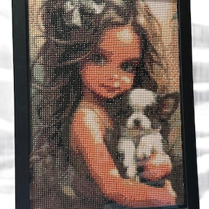 Framed Diamond Painting: Adorable Little Girl & Puppy Artwork, Perfect Home Decor Gift for Animal Lovers