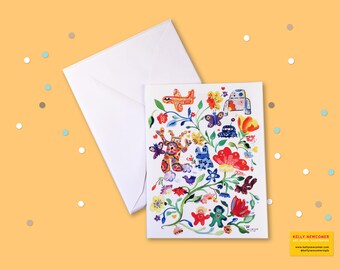 Blommor och maskiner tomt gratulationskort