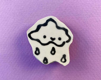 Rain Cloud with happy face Handmade ceramic magnet with superstrong neodymium magnet, crafted in Minneapolis by Kelly Newcomer