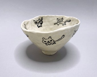 Cosmic Cats hand built ceramic black and white. Stoneware, Handmade by Kelly Newcomer