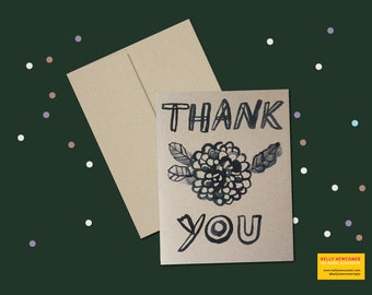 Thank You Card with Black ink art of Chrysanthemum Print by Kelly Newcomer Greeting Card