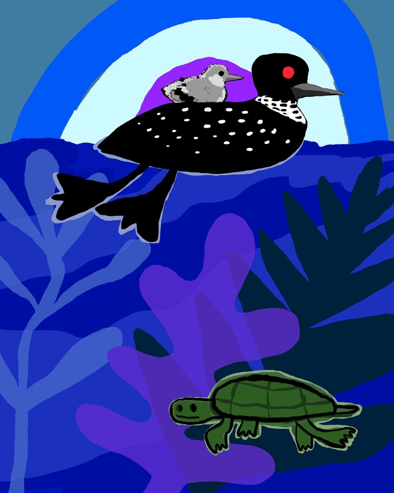 Loons and Turtle, PRINT 8 x 10 image 1