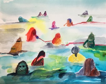 Nadadores Pintura original de acuarela de Kelly Newcomer