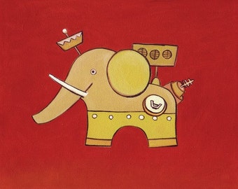 Elephant Satellite, Art print, elephant art, tecnological art, kids art, kids room
