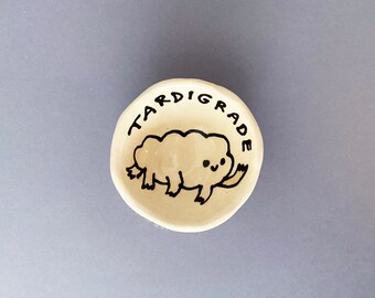 Plato de cerámica para anillos o vitaminas de tardígrado (337) o oso de agua. Hecho a mano por Kelly Newcomer