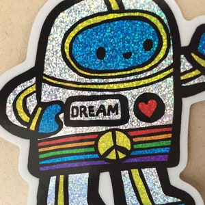 Peace Machine Rainbow Dream Sticker, glitter sticker, vinyl sticker, robot sticker, glitter robot, laptop sticker image 5