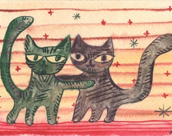 Dos gatos geniales Obra de arte original