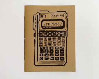 Handmade blank book, Pi Day,  Calculator eco journal, 100% recycled, 24 sheets, 48 pages. Made in Minneapolis by Kelly Newcomer