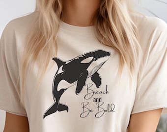 T-shirt graphique orque baleine, t-shirt en coton Ocean Lover Airlume