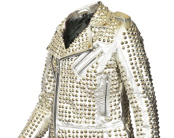Women Real Leather Studded Jacket