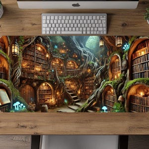 Enchanted Library Desk Pad Fantasy Book Mouse Pad Dark Academia Desk Mat Aesthetic Office Home Workspace Decor Non Slip Gift for Book Lover