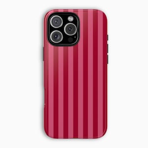 BERRY STRIPES iPhone Case, Red and Pink Striped Design, iPhone 16 Pro Max, 15 Pro, 14 Plus, 13/12/11, Slim, Tough, MagSafe, Stripes Case