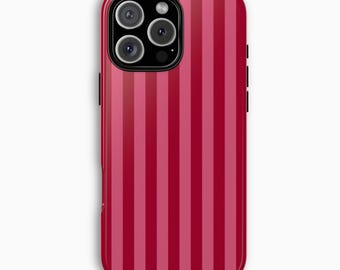 BERRY STRIPES iPhone Case, Red and Pink Striped Design, iPhone 16 Pro Max, 15 Pro, 14 Plus, 13/12/11, Slim, Tough, MagSafe, Stripes Case
