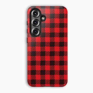 RED PLAID Samsung Galaxy Phone Case, Red and Black Checkered, Samsung Galaxy S25 Plus Case, Galaxy S24 Ultra Case, S23, S22, S21, S20, S10
