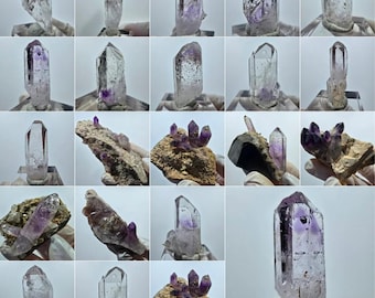 Seltene Phantom Amethyst Kristallspitzen, Zepter Fenster Skelett, Lemurian, Enyhdro mit Luftblasen, Doppelender Stufen Quarze Streep Mine