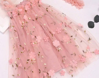 Robe sans manches à fleurs brodées, robe de princesse douce