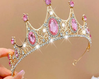 Girls' Crown Headband Hair Accessory, Children's High-End Crystal Crown For Wedding And Party