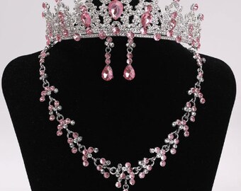 Conjunto de collar y aretes con corona estilo princesa para niñas