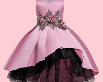 Jong meisje 3D bloemdecor ronde hals mouwloze jurk feestprinses