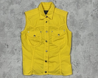 Vintage Versace Jeans Couture Y2K Vest Yellow Sleeveless Shirt Size S